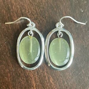 Elegant Silver and Green Oval Earrings (NEW)